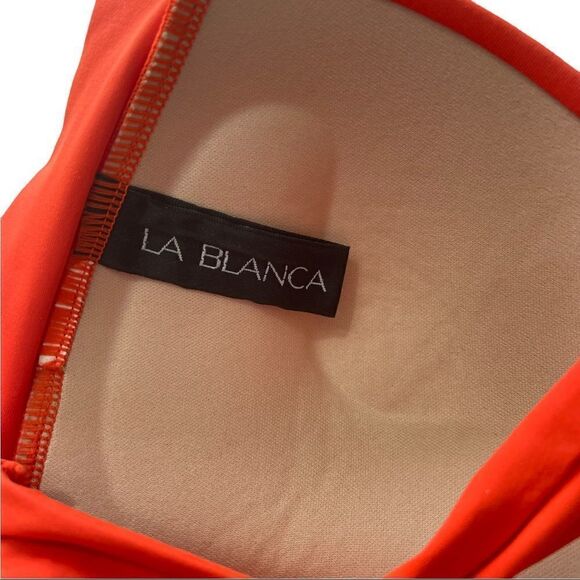 La Blanca Orange Paprika Twisted Front Molded Halter Bikini Top Sz Medium - Picture 14 of 15